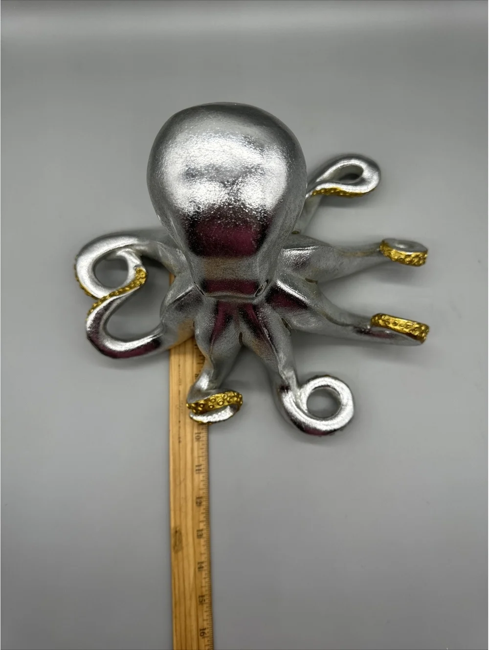 Shiny Silver Gold Octopus Statue Art Resin Nautical Sea Life Figure 8.5x11x10”
